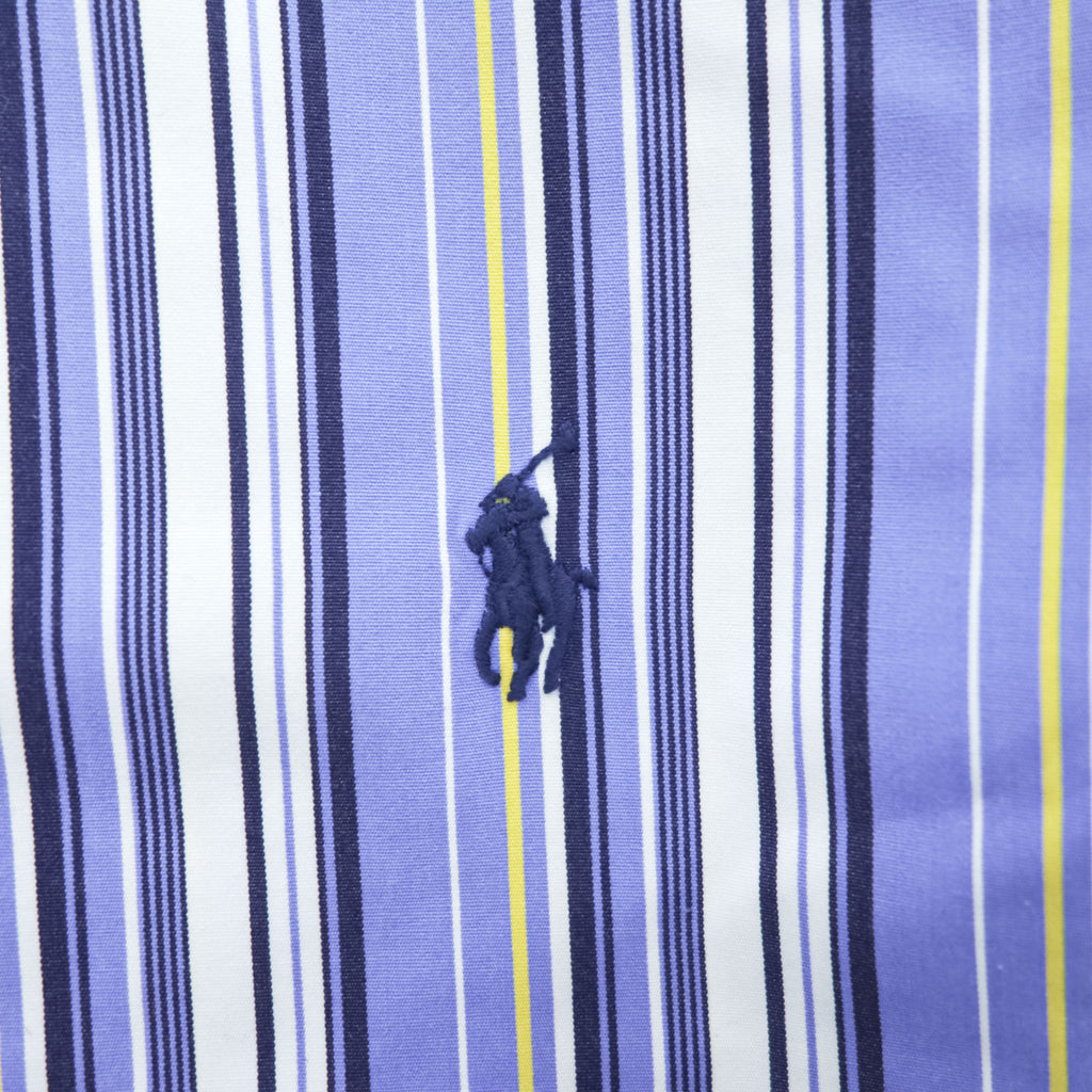 Polo Ralph Lauren 90s Vintage Long-Sleeve Shirt, Size L, Blue, Striped, Small Pony Logo Embroidery