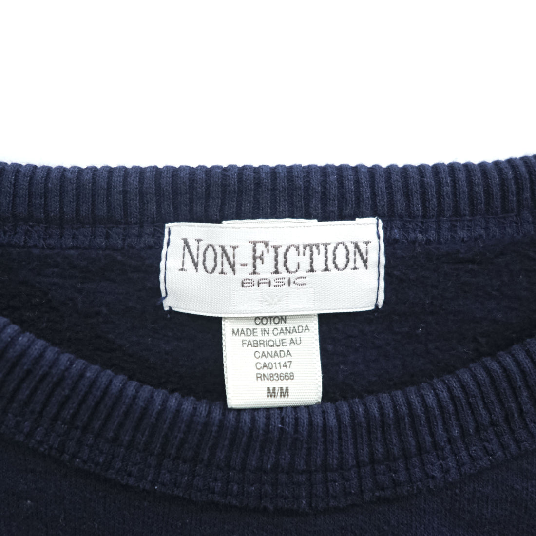 90s Vintage Made in Canada NON-FICTION basic Arch Logo Crewneck Sweatshirt Navy Size M