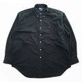 Polo Ralph Lauren 90s Vintage Long-Sleeve Button-Down Shirt, BLAKE, Size XL, Black Oxford, Small Pony Logo Embroidery, Big Size