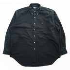 Polo Ralph Lauren 90s Vintage Long-Sleeve Button-Down Shirt, BLAKE, Size XL, Black Oxford, Small Pony Logo Embroidery, Big Size