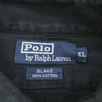 Polo Ralph Lauren 90s Vintage Long-Sleeve Button-Down Shirt, BLAKE, Size XL, Black Oxford, Small Pony Logo Embroidery, Big Size