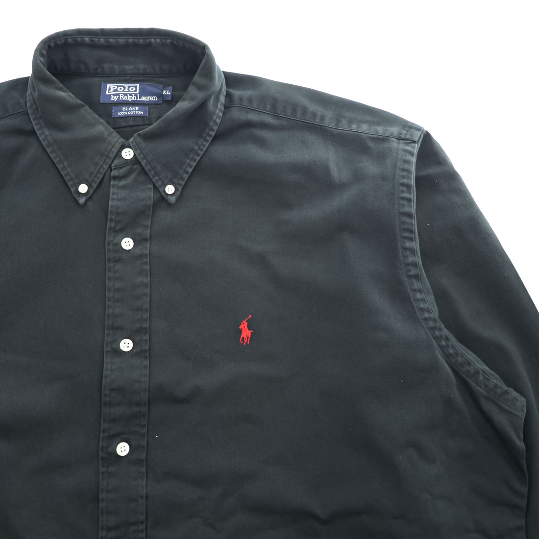 Polo Ralph Lauren 90s Vintage Long-Sleeve Button-Down Shirt, BLAKE, Size XL, Black Oxford, Small Pony Logo Embroidery, Big Size