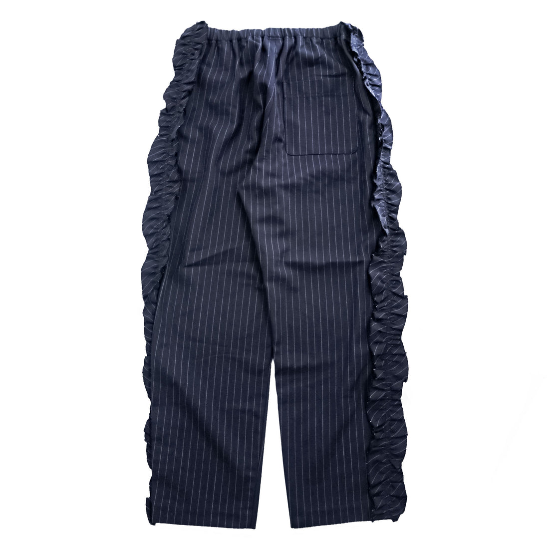 RHODOLIRION (NEPENTHES) フリルサイド ストライプパンツ Frill Side Stripe Pants スラックス イージーパンツ ネイビー ギャバジン NQ974