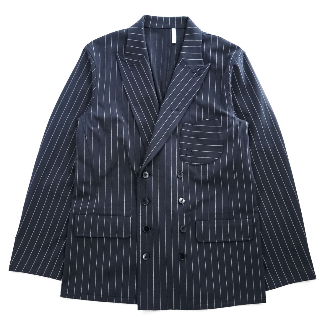 HUMIS ( Takahumi Nohara ) Japan Made Double Stretch Tailored Jacket Blazer, Size L, Navy, Striped (SAMPLE)