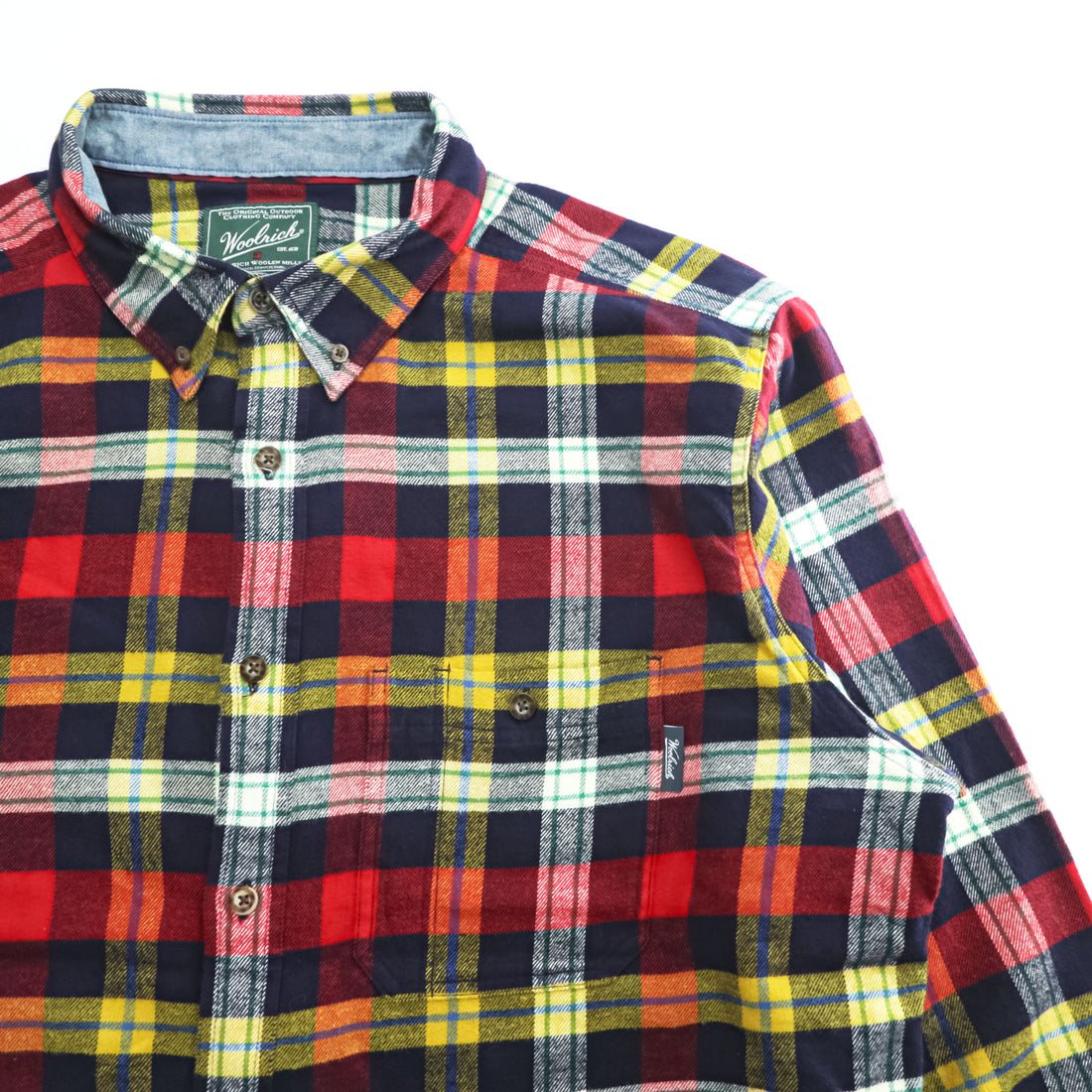 Woolrich フランネル 長袖 チェックシャツ XL イエロー レッド ネイビー 胸ポケット ボタンダウン 6280