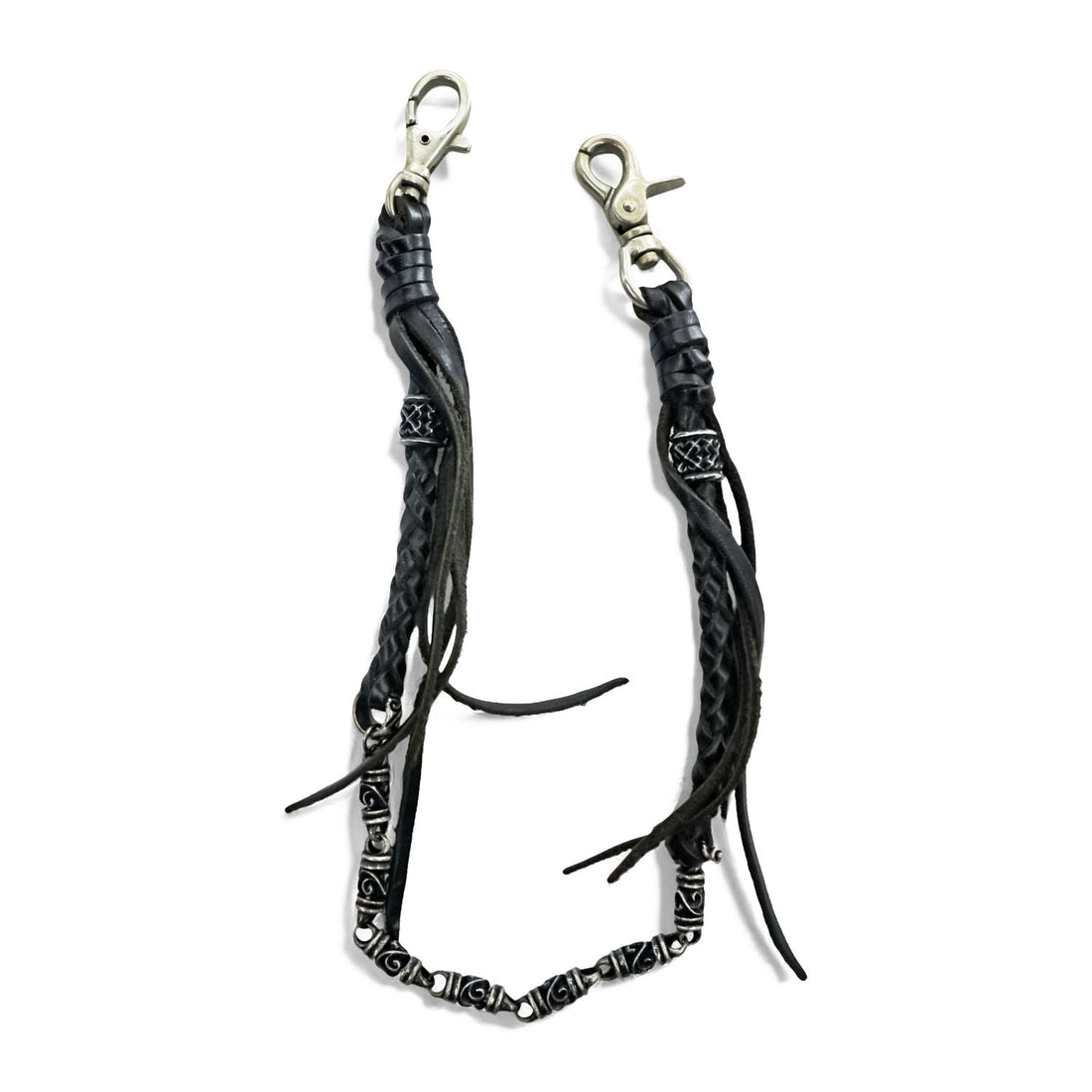 Braided Leather Wallet Chain シルバー ウォレットロープ レザー ウォレットチェーン 編み込み フリンジ