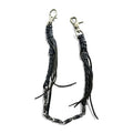 Black Braided Leather Wallet Chain Silver Tone Beads Fringe Tassel Biker Native Y2K