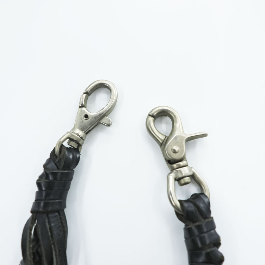 Black Braided Leather Wallet Chain Silver Tone Beads Fringe Tassel Biker Native Y2K