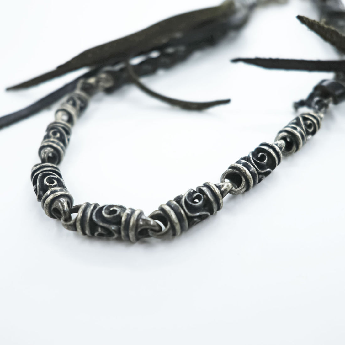 Black Braided Leather Wallet Chain Silver Tone Beads Fringe Tassel Biker Native Y2K