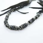 Black Braided Leather Wallet Chain Silver Tone Beads Fringe Tassel Biker Native Y2K
