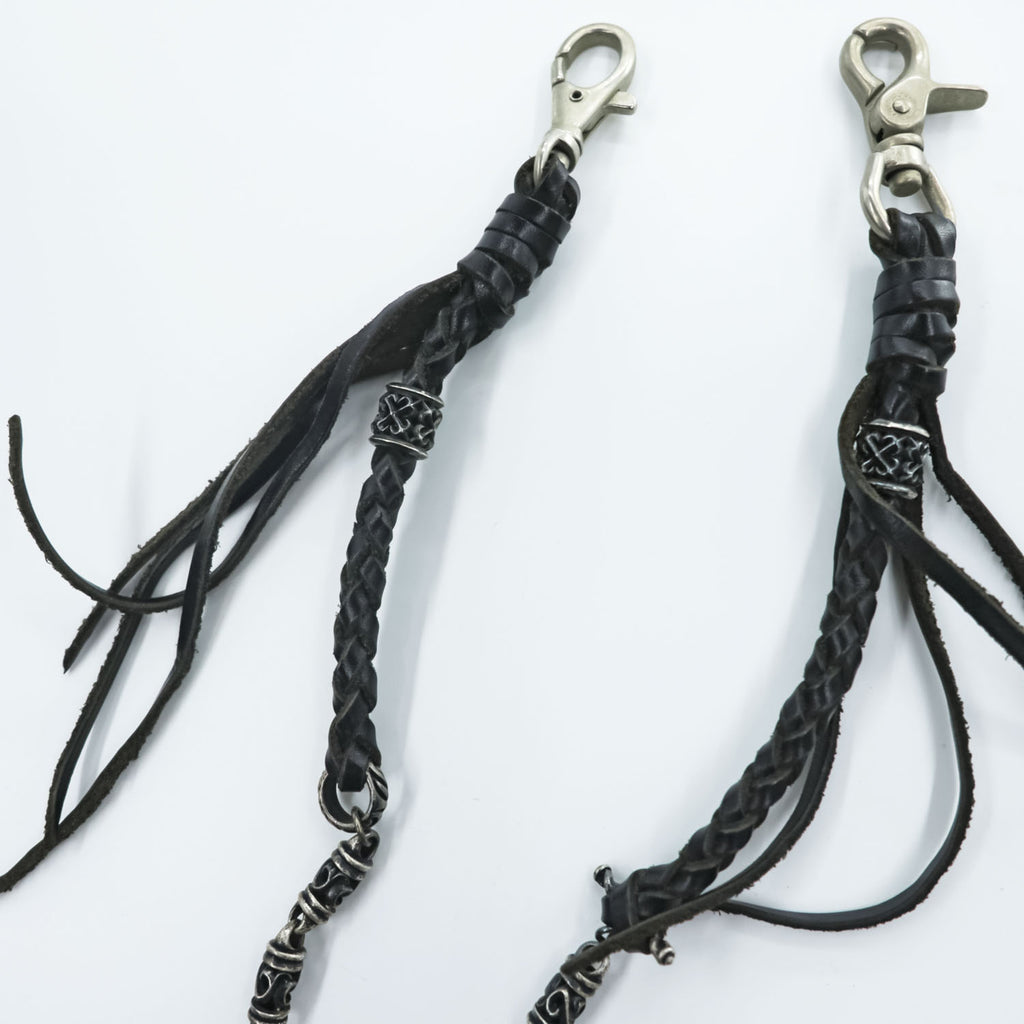 Black Braided Leather Wallet Chain Silver Tone Beads Fringe Tassel Biker Native Y2K