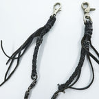 Black Braided Leather Wallet Chain Silver Tone Beads Fringe Tassel Biker Native Y2K