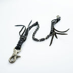 Black Braided Leather Wallet Chain Silver Tone Beads Fringe Tassel Biker Native Y2K