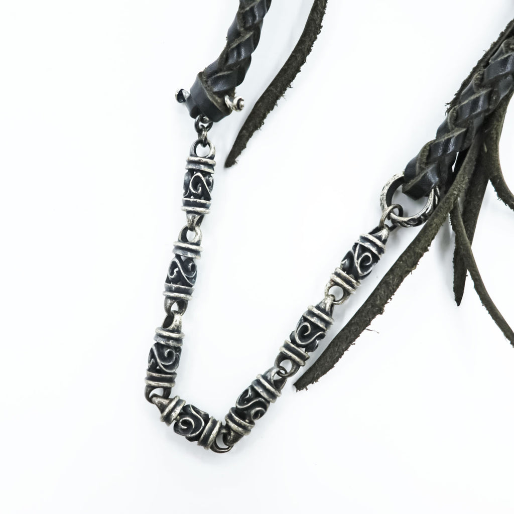 Black Braided Leather Wallet Chain Silver Tone Beads Fringe Tassel Biker Native Y2K