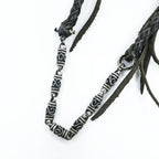 Black Braided Leather Wallet Chain Silver Tone Beads Fringe Tassel Biker Native Y2K