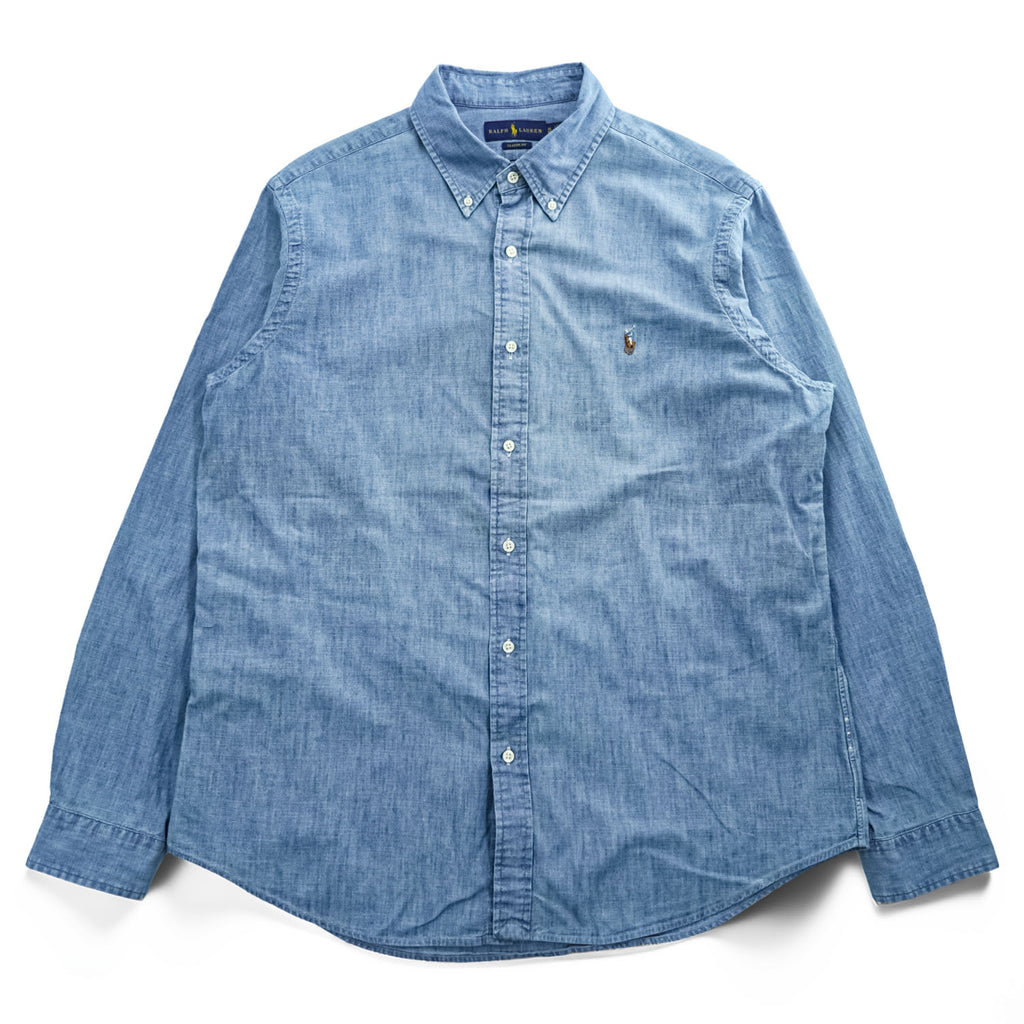 Ralph Lauren Chambray Long-Sleeve Button-Down Shirt, Size XL and up, Blue, Small Pony Logo Embroidery, Classic Fit