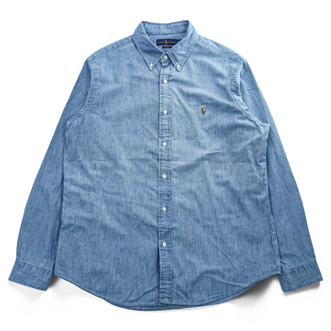 Ralph Lauren Chambray Long-Sleeve Button-Down Shirt, Size XL and up, Blue, Small Pony Logo Embroidery, Classic Fit