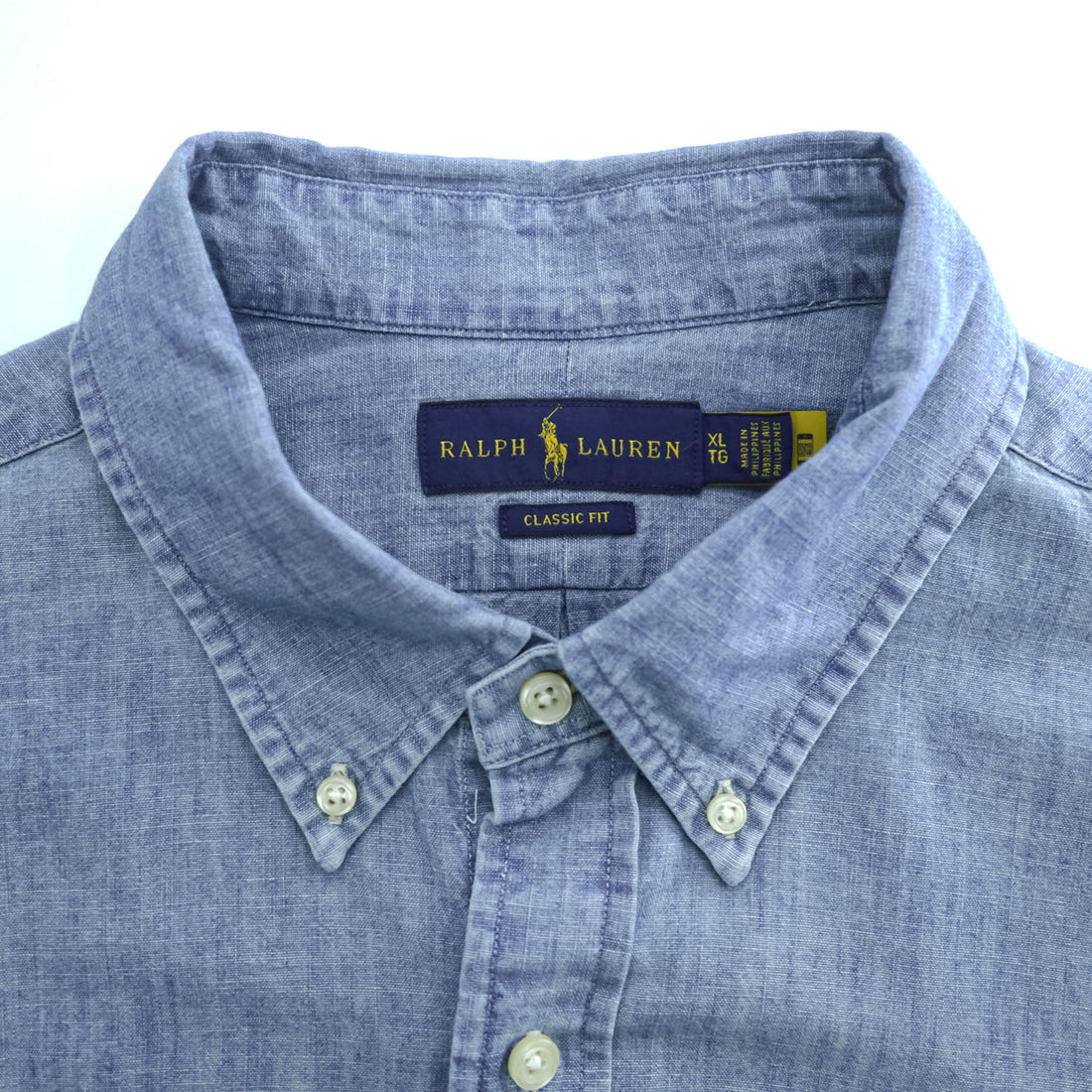 Ralph Lauren Chambray Long-Sleeve Button-Down Shirt, Size XL and up, Blue, Small Pony Logo Embroidery, Classic Fit