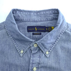 Ralph Lauren Chambray Long-Sleeve Button-Down Shirt, Size XL and up, Blue, Small Pony Logo Embroidery, Classic Fit