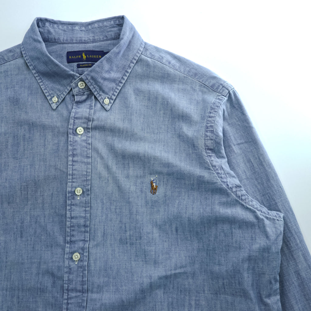Ralph Lauren Chambray Long-Sleeve Button-Down Shirt, Size XL and up, Blue, Small Pony Logo Embroidery, Classic Fit