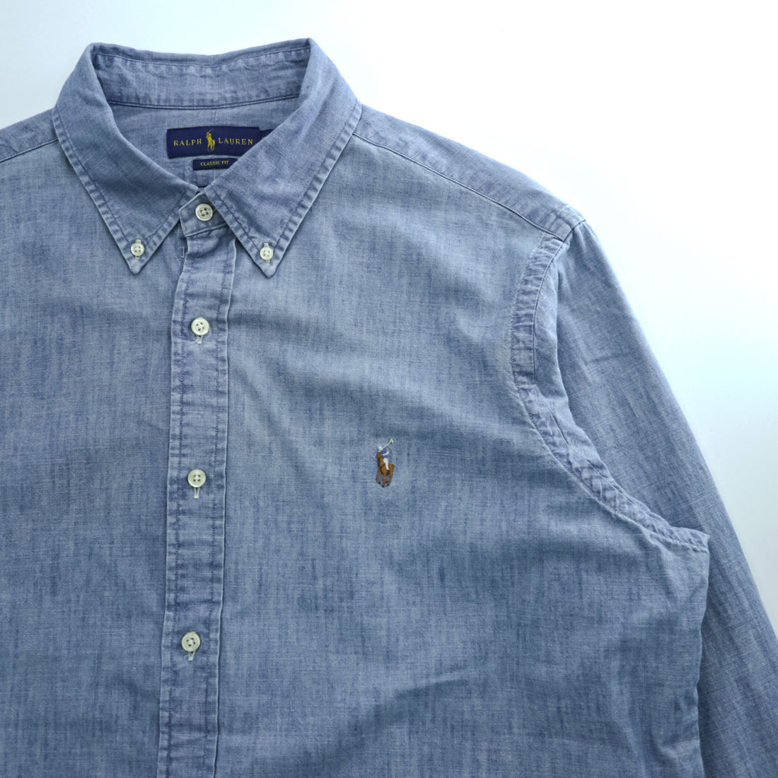 Ralph Lauren Chambray Long-Sleeve Button-Down Shirt, Size XL and up, Blue, Small Pony Logo Embroidery, Classic Fit