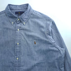 Ralph Lauren Chambray Long-Sleeve Button-Down Shirt, Size XL and up, Blue, Small Pony Logo Embroidery, Classic Fit