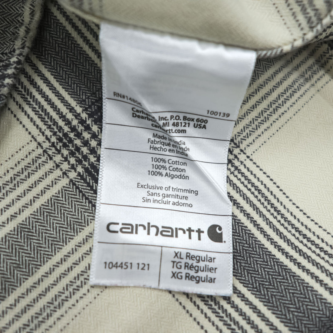 Carhartt Flannel Long-Sleeve Shirt, Size XL, Gray, White, Checked, Big Size, Original Fit, 104451