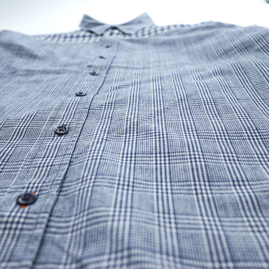 HUGO BOSS Long-Sleeve Shirt, Size XL, Blue, Checked, Polish-Made, Japanese-Made Fabric, Color Blocking