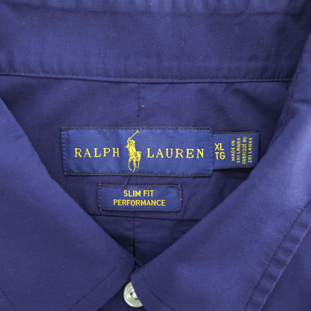 Ralph Lauren Long-Sleeve Button-Down Shirt, Size XL Navy, Small Pony Logo Embroidery, Slim Fit, Performance, Dry-Resistant