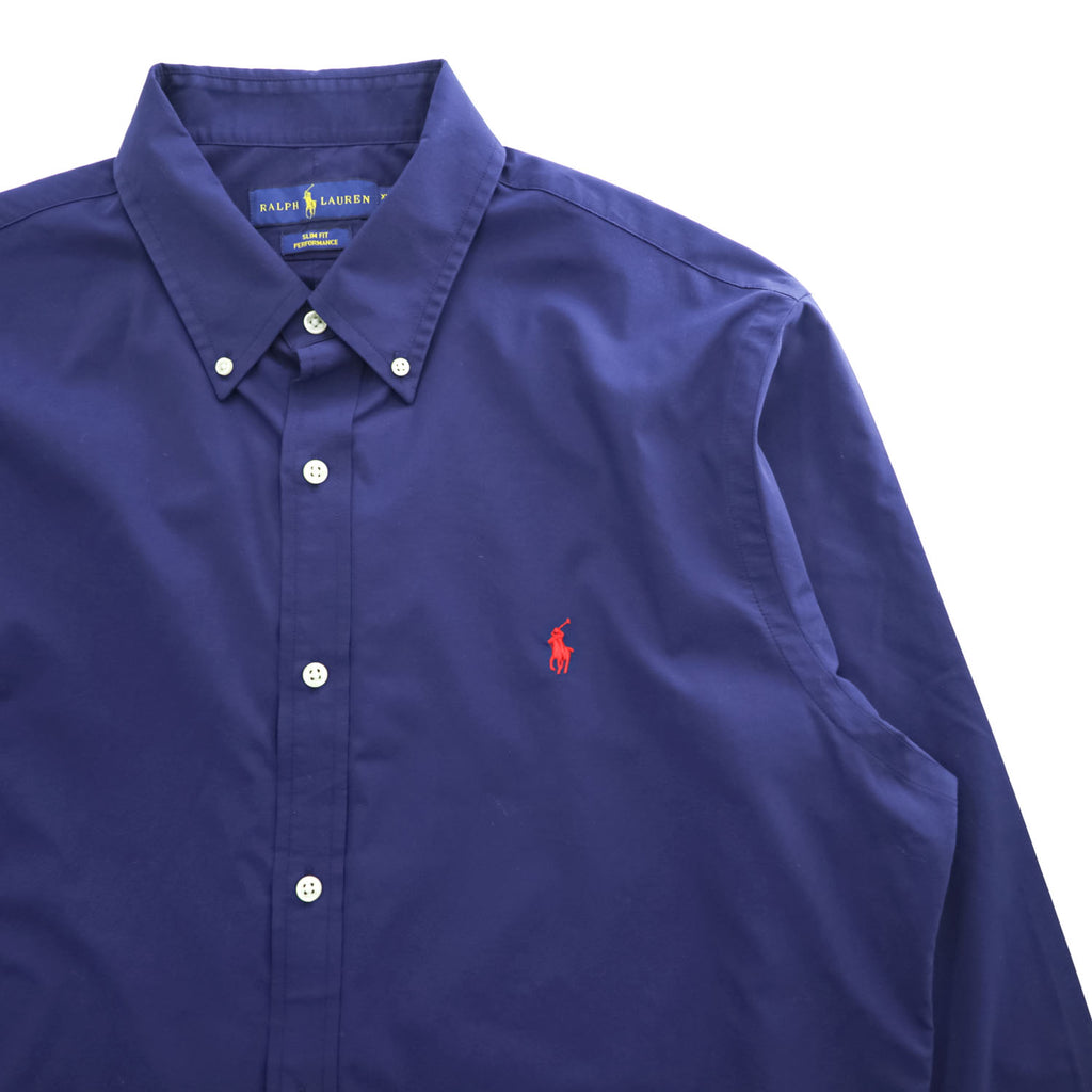 Ralph Lauren Long-Sleeve Button-Down Shirt, Size XL Navy, Small Pony Logo Embroidery, Slim Fit, Performance, Dry-Resistant