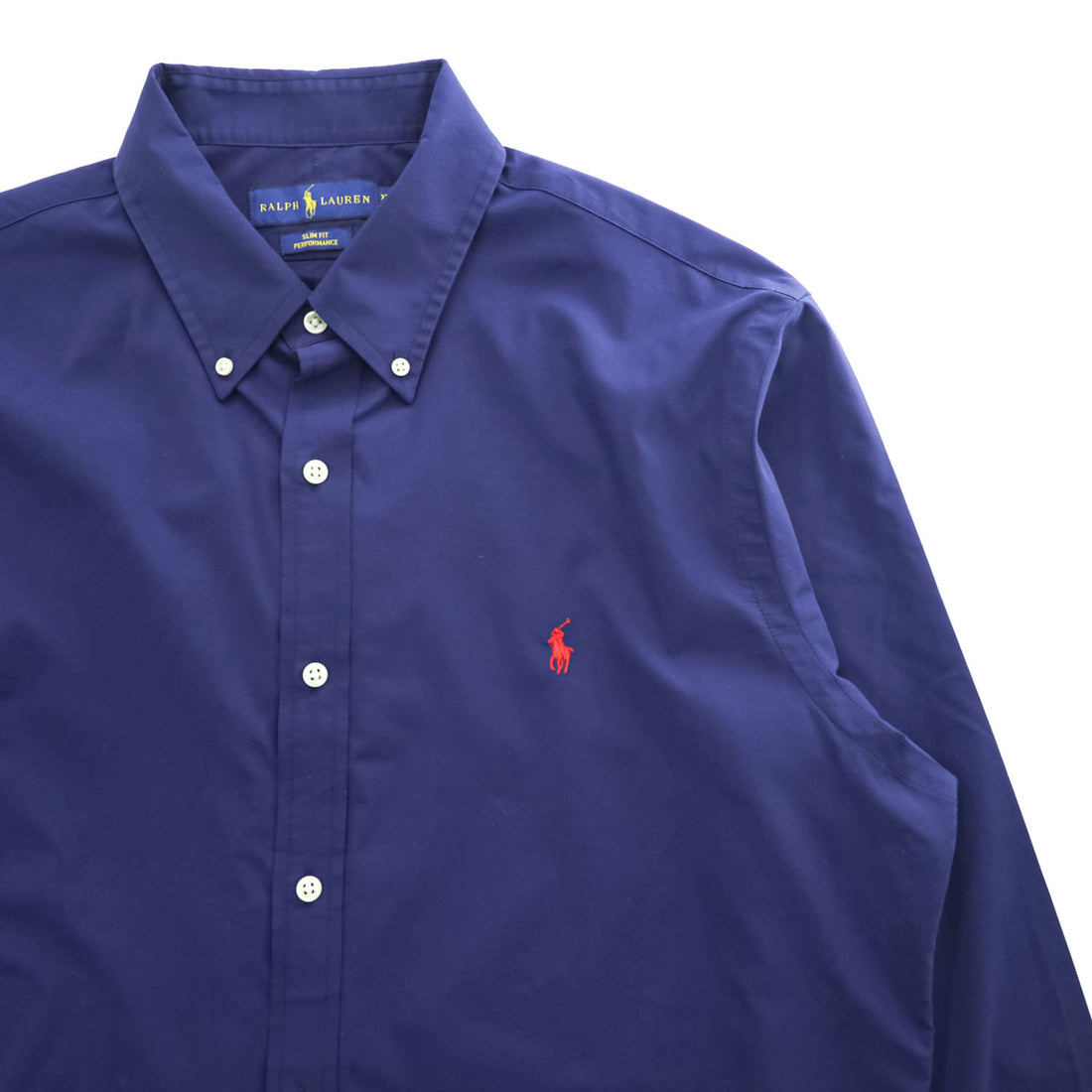 Ralph Lauren Long-Sleeve Button-Down Shirt, Size XL Navy, Small Pony Logo Embroidery, Slim Fit, Performance, Dry-Resistant