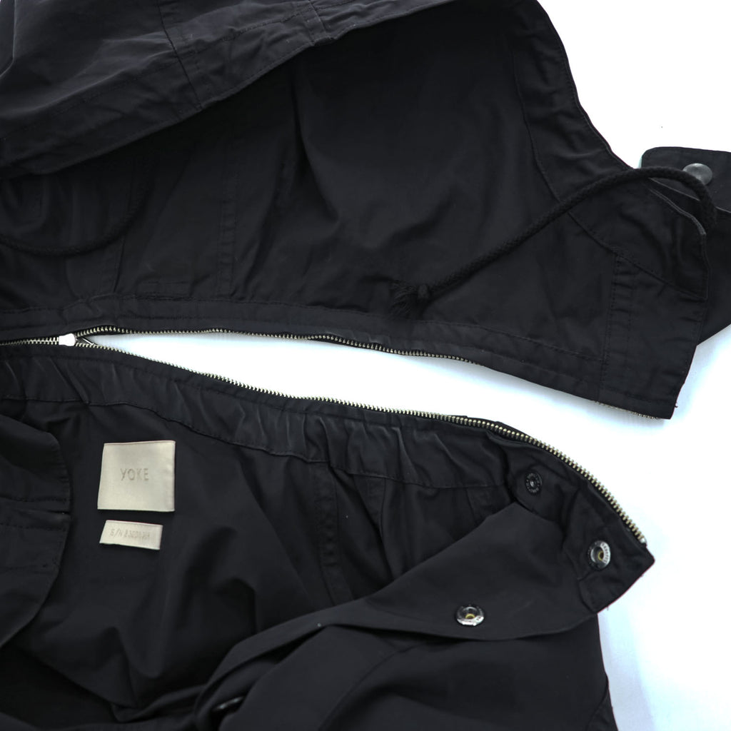 YOKE Japan Made Military Jump Suit Size L, Black Detachable Hoodie Belt Included YK23FW0532A0