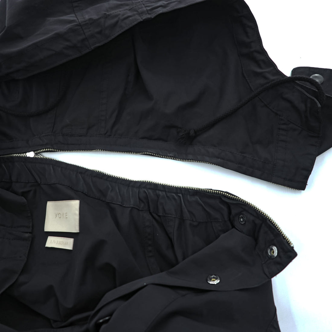 YOKE Japan Made Military Jump Suit Size L, Black Detachable Hoodie Belt Included YK23FW0532A0