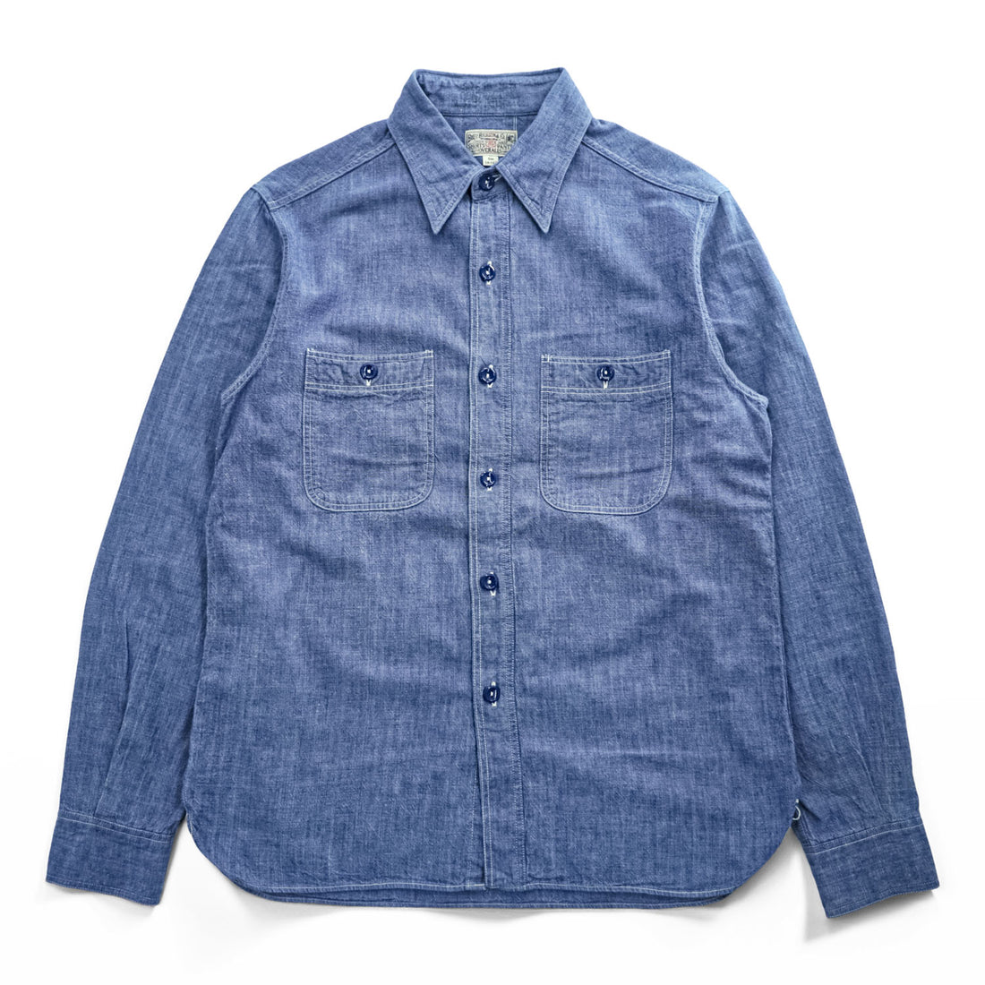 BUZZ RICKSON'S 日本製 長袖 シャンブレー ワークシャツ S インディゴ ブルー BR25995