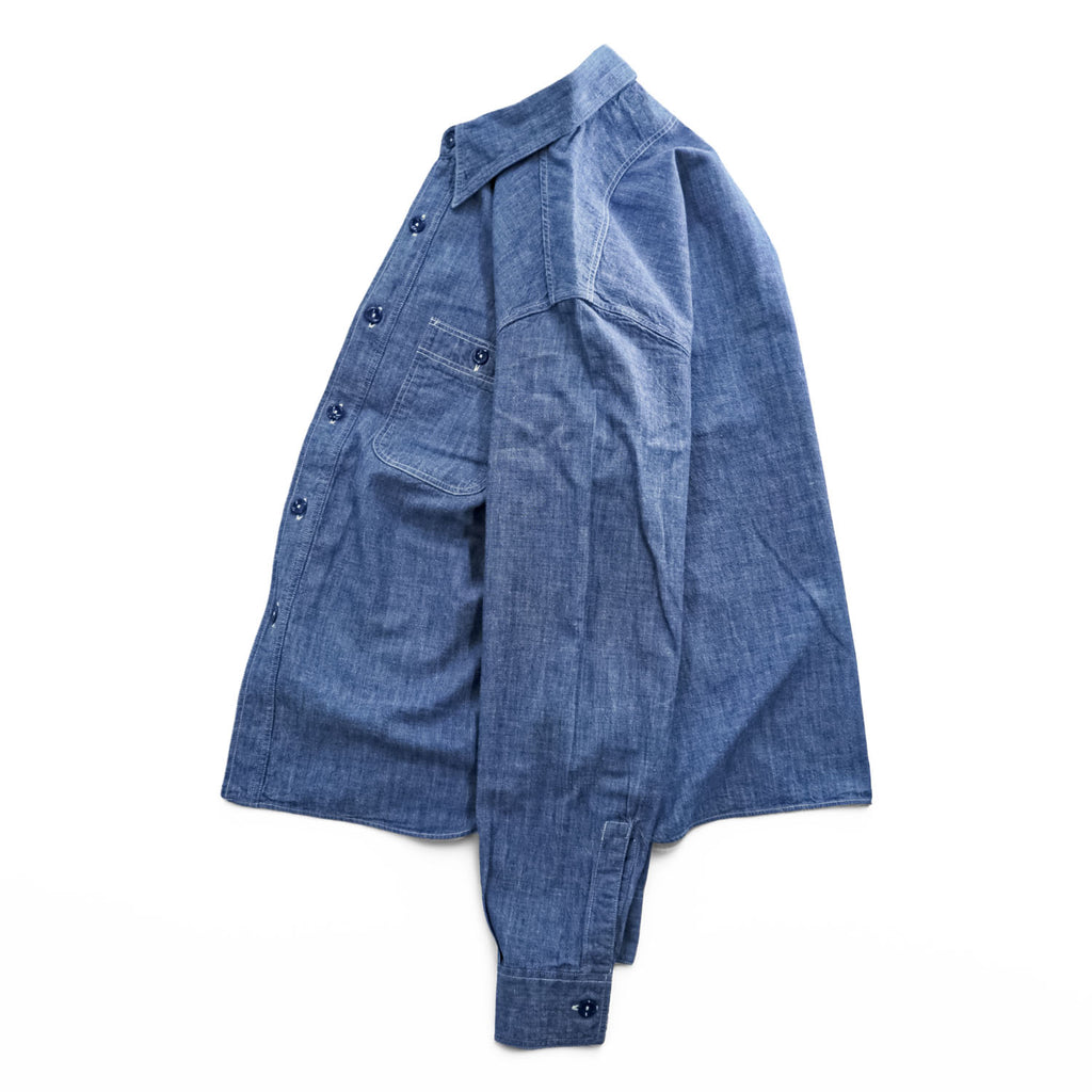 BUZZ RICKSON'S Japan Made Long-Sleeve Chambray Shirt, Size S, Blue, BR25995