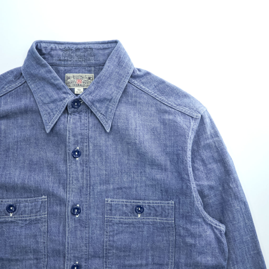 BUZZ RICKSON'S Japan Made Long-Sleeve Chambray Shirt, Size S, Blue, BR25995