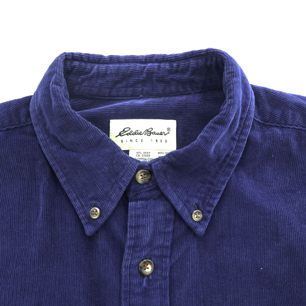 Eddie Bauer 90年代 ヴィンテージ 長袖 コーデュロイ シャツ L ネイビー ボタンダウン