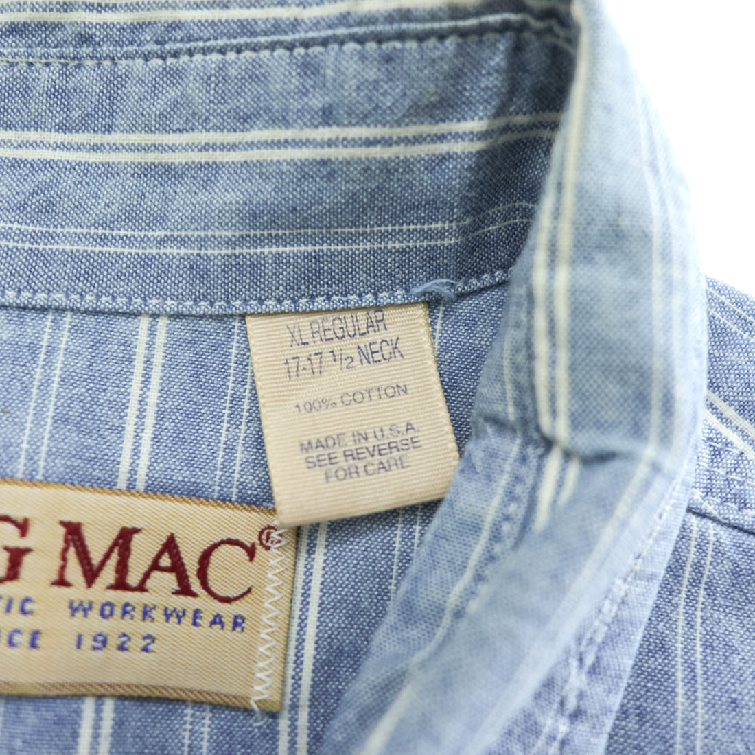 BIG MAC Vintage 90s USA Made Long Sleeve Work Shirt Blue Striped XL