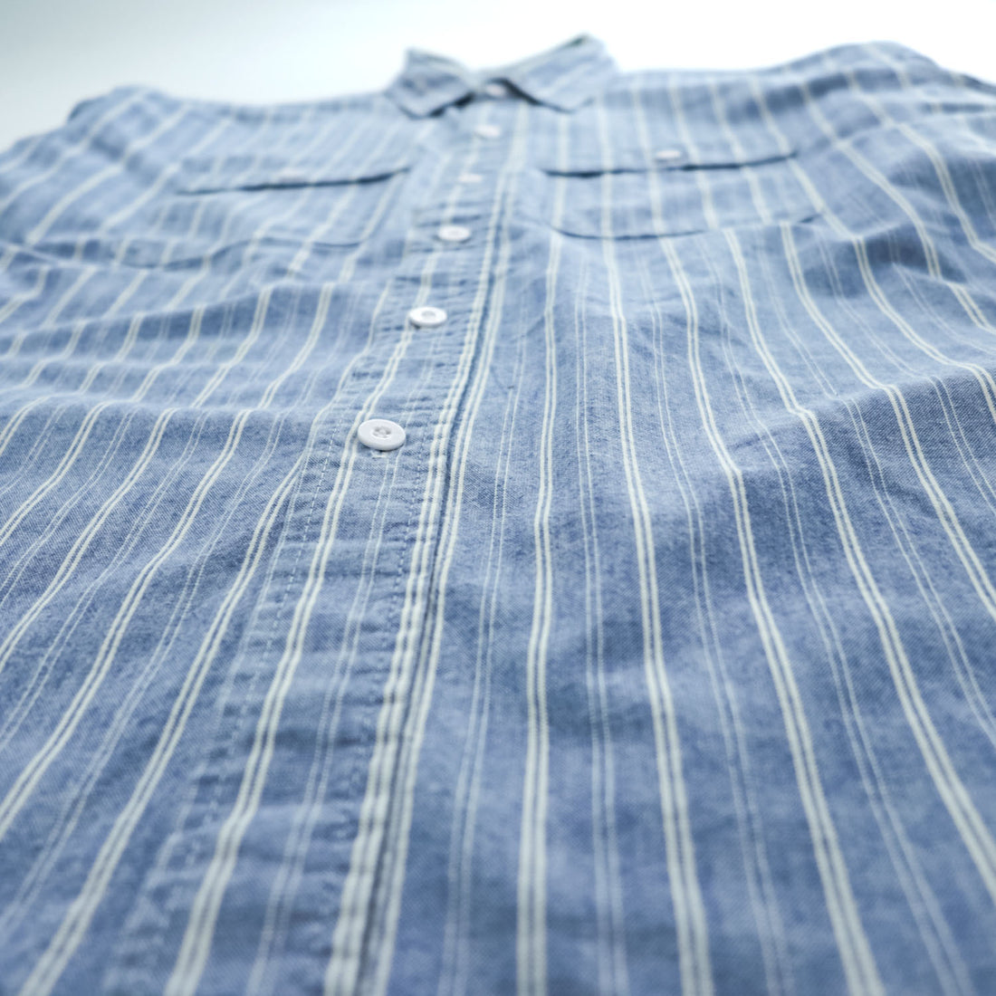BIG MAC Vintage 90s USA Made Long Sleeve Work Shirt Blue Striped XL