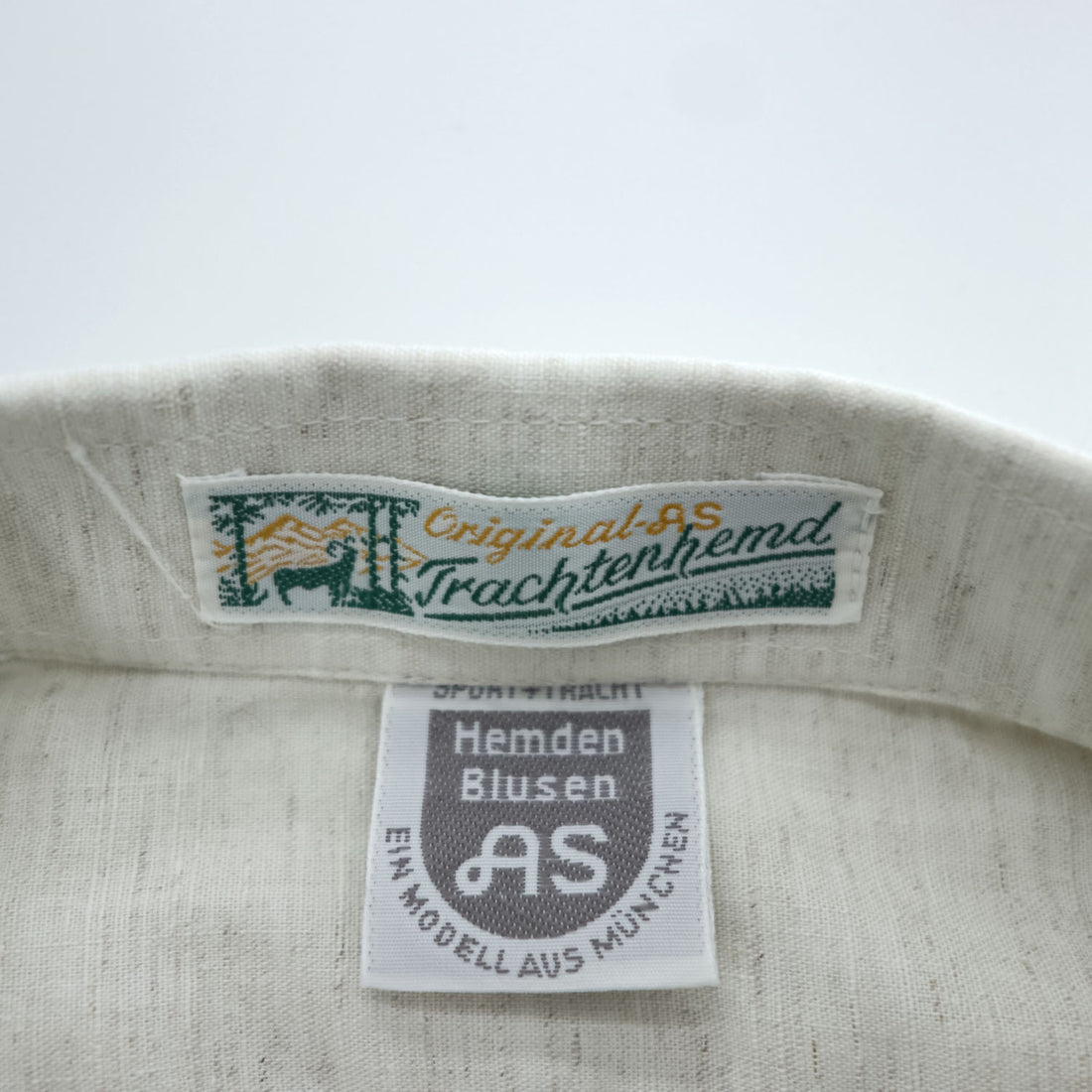 90年代 ドイツ ユーロヴィンテージ Original AS Trachtenhemd リネン 長袖 チロリアンシャツ ピンタック プリーツ ホーンボタン