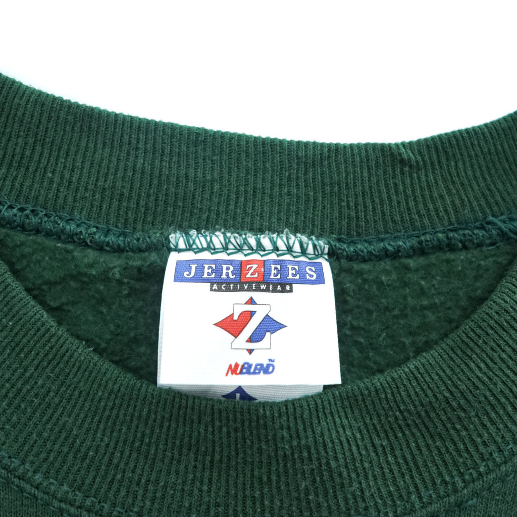 Vintage 90s JERZEES Blank Green Crewneck Sweatshirt Made in USA 50/50 Cotton Poly Size L