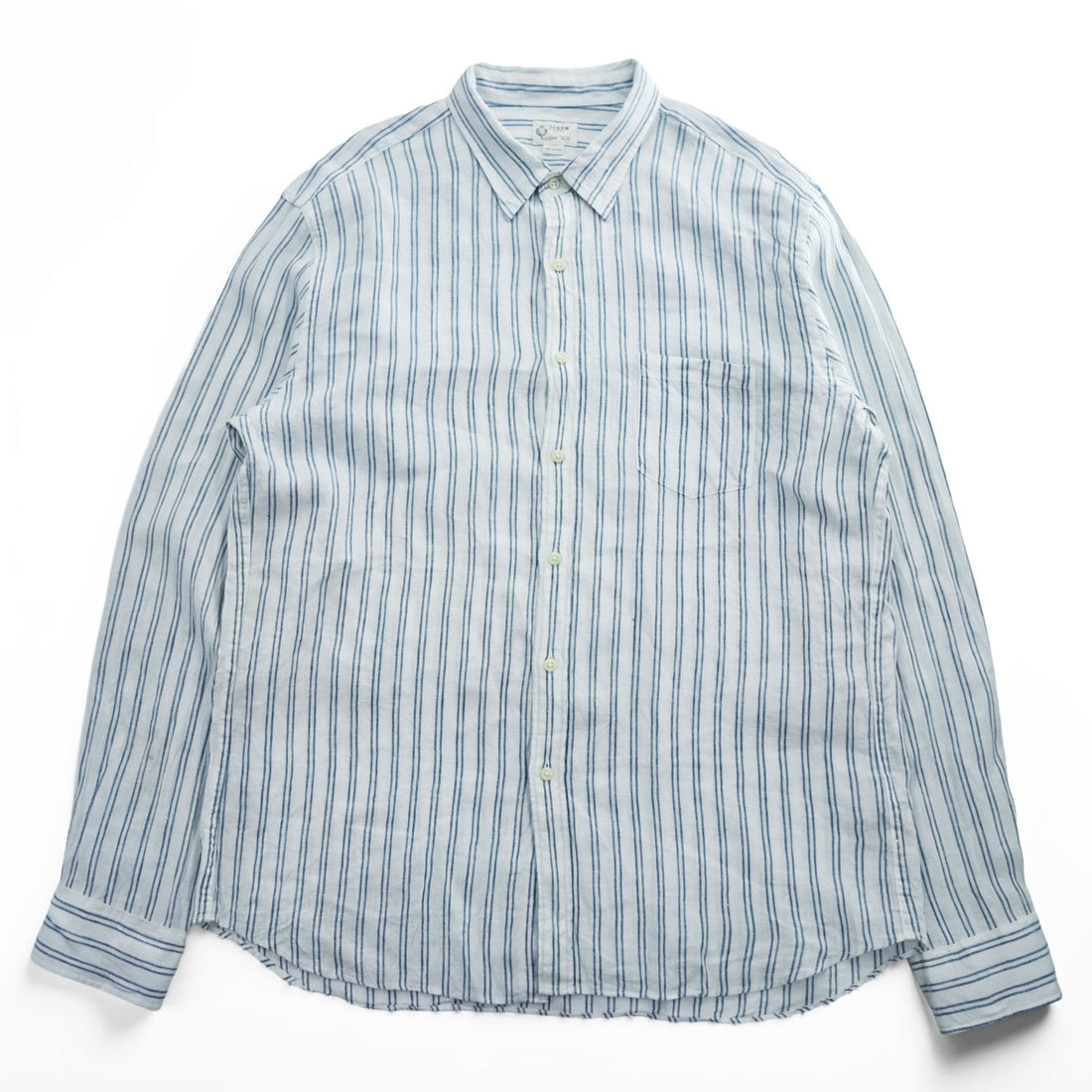 J.CREW 長袖 リネン ストライプシャツ XL ブルー ホワイト 麻100% 胸ポケット