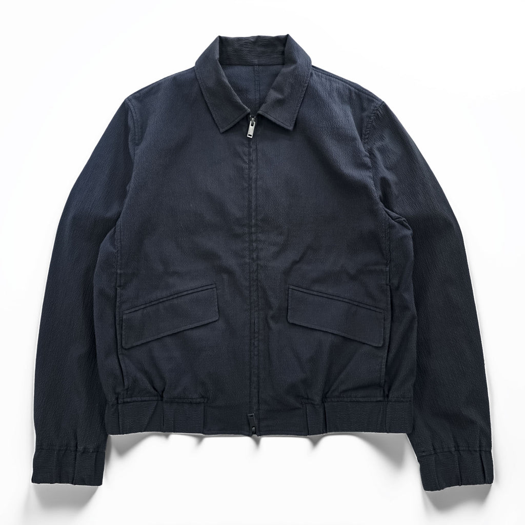COS Textured Cotton Blend Zip Blouson Jacket Navy Blue Harrington Style Size M Made in Turkey