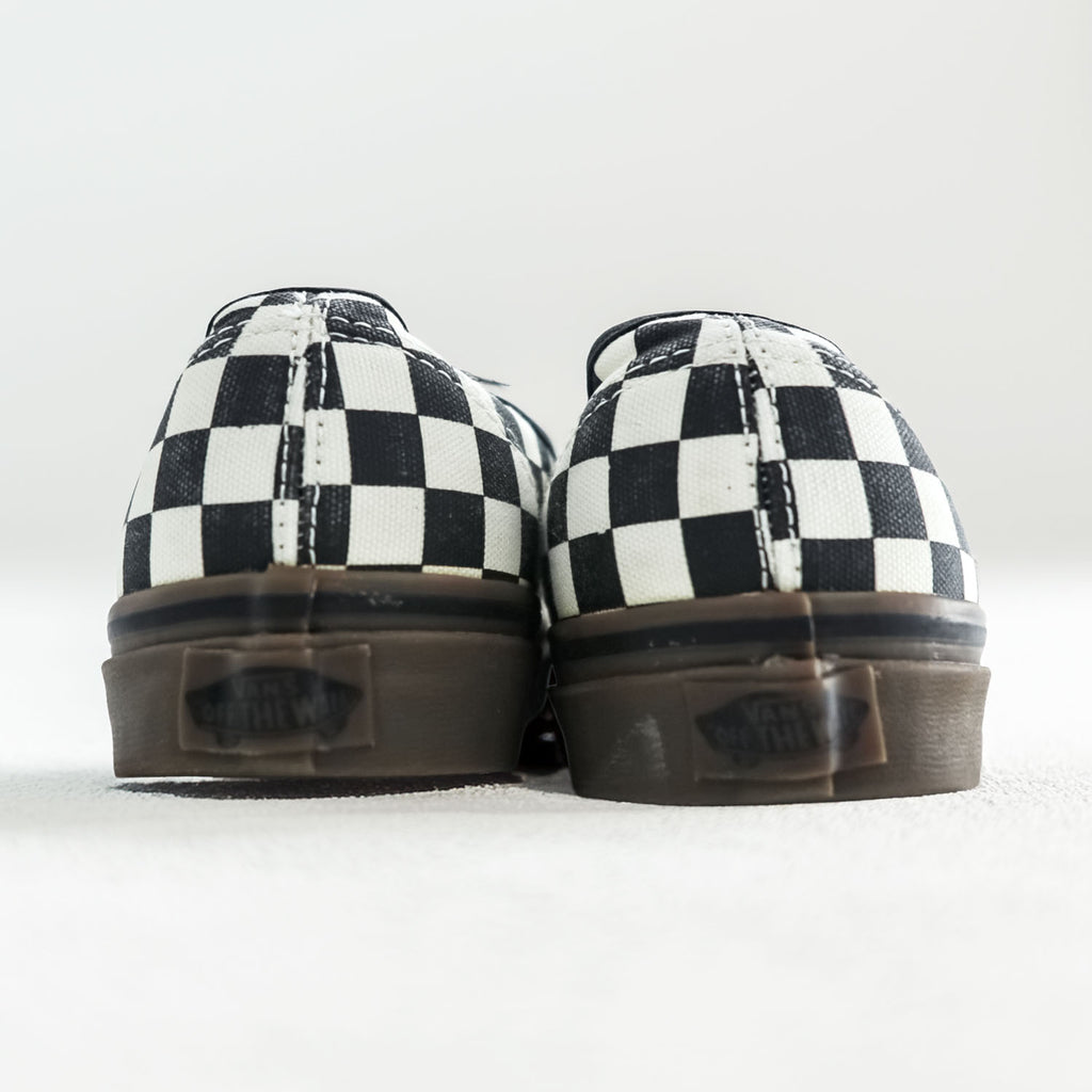 VANS Low-Cut Sneakers US9 White, Black, Brown Canvas Authentic Flag Checker Gum Sole