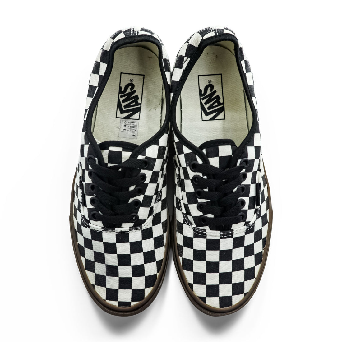 VANS Low-Cut Sneakers US9 White, Black, Brown Canvas Authentic Flag Checker Gum Sole