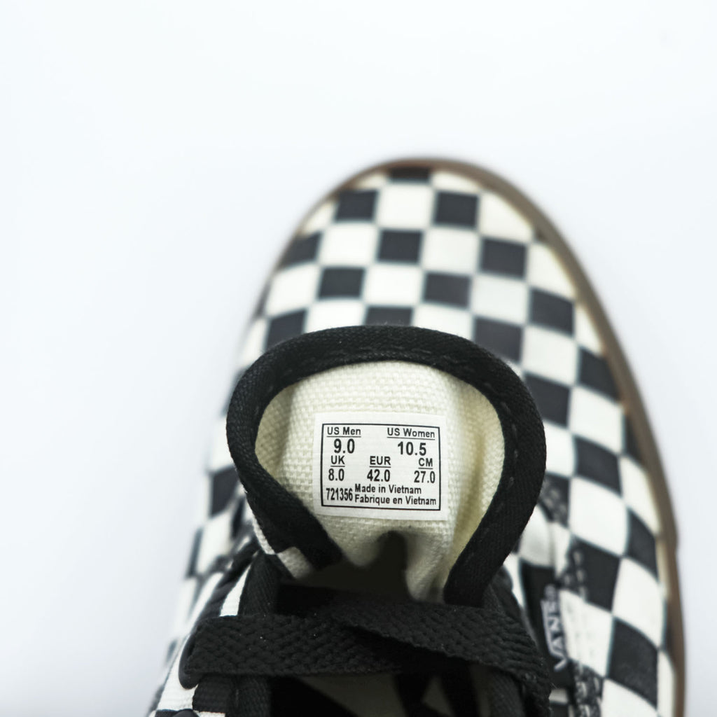 VANS Low-Cut Sneakers US9 White, Black, Brown Canvas Authentic Flag Checker Gum Sole