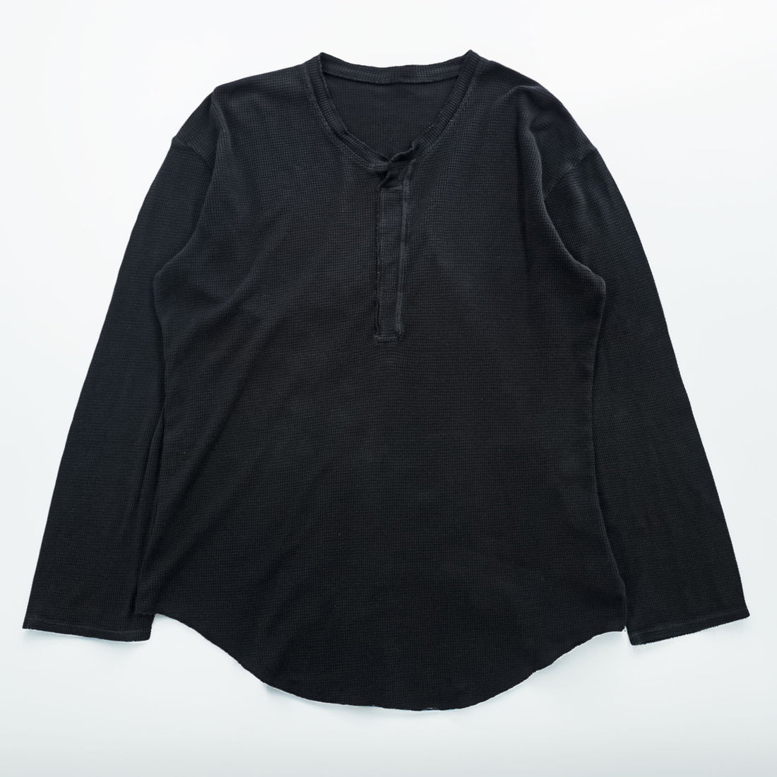 BRU NA BOINNE Japan Made Long Sleeve T-Shirt, Size L, Black, Thermal Waffle Fabric, Henley Neck, 8134-2-L