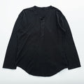 BRU NA BOINNE Japan Made Long Sleeve T-Shirt, Size L, Black, Thermal Waffle Fabric, Henley Neck, 8134-2-L