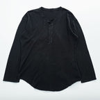 BRU NA BOINNE Japan Made Long Sleeve T-Shirt, Size L, Black, Thermal Waffle Fabric, Henley Neck, 8134-2-L