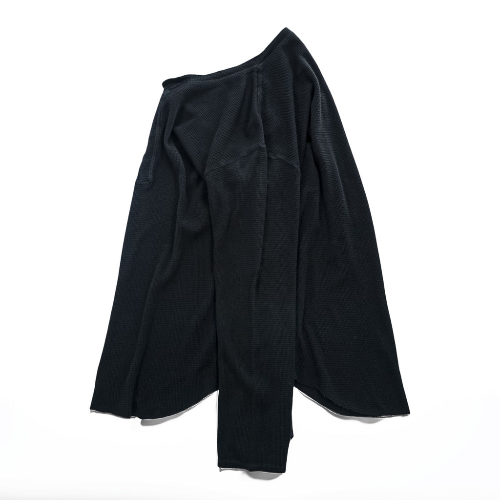 BRU NA BOINNE Japan Made Long Sleeve T-Shirt, Size L, Black, Thermal Waffle Fabric, Henley Neck, 8134-2-L